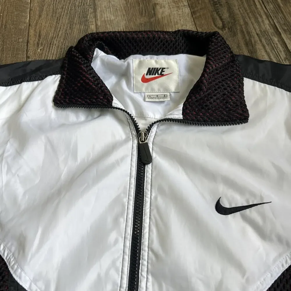 Vintage Nike Swoosh White Black Windbreaker Mesh Rare Size L Large